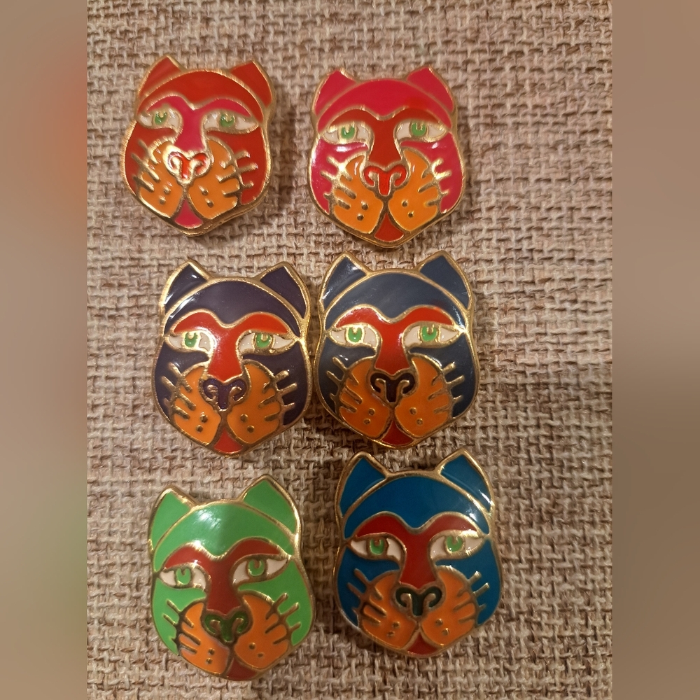 Vtg 6 Laurel Burch Cat Head Button Covers - Picture 2 of 4